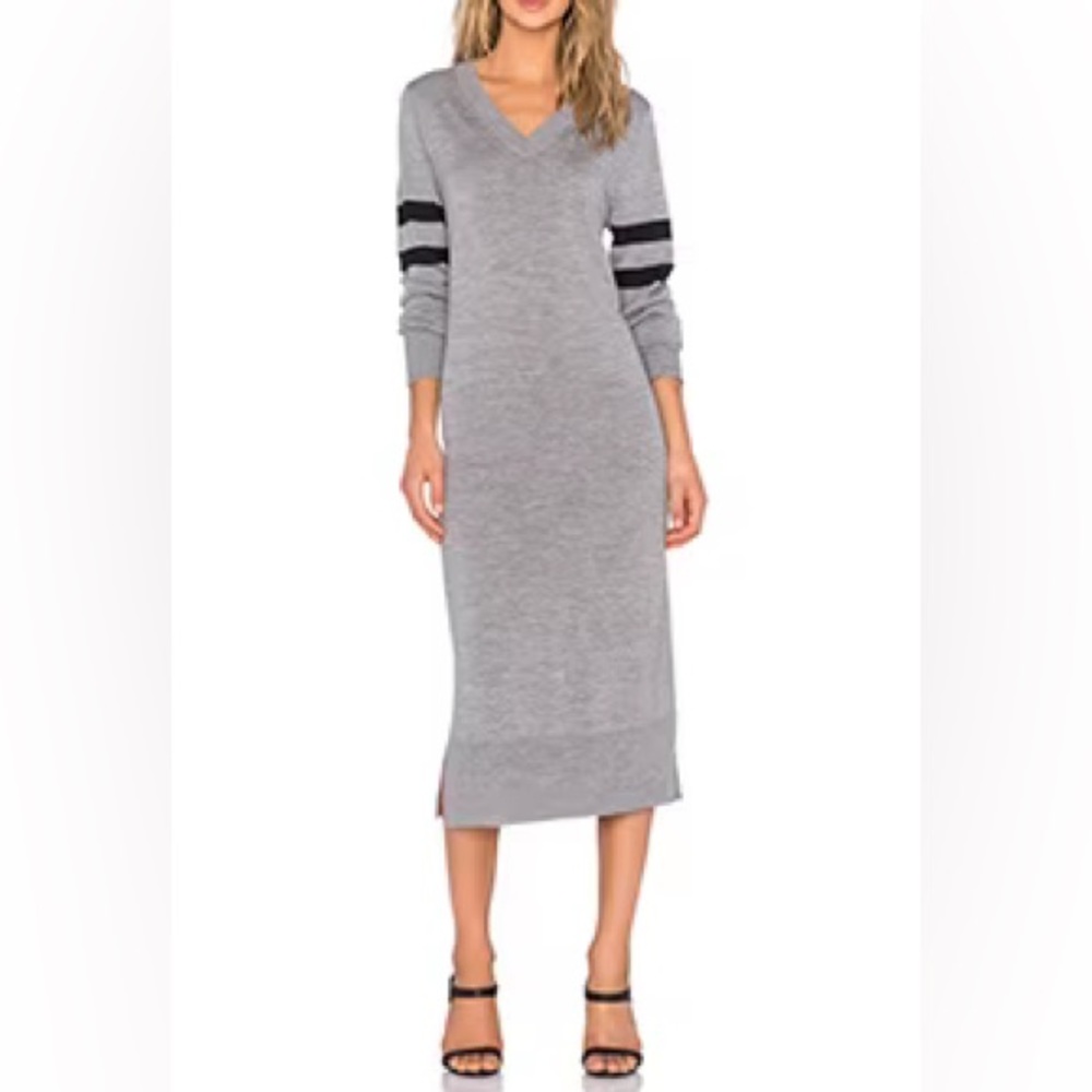 T Alexander Wang V Neck Long Sleeve Knit Dress in Heather Grey Size S